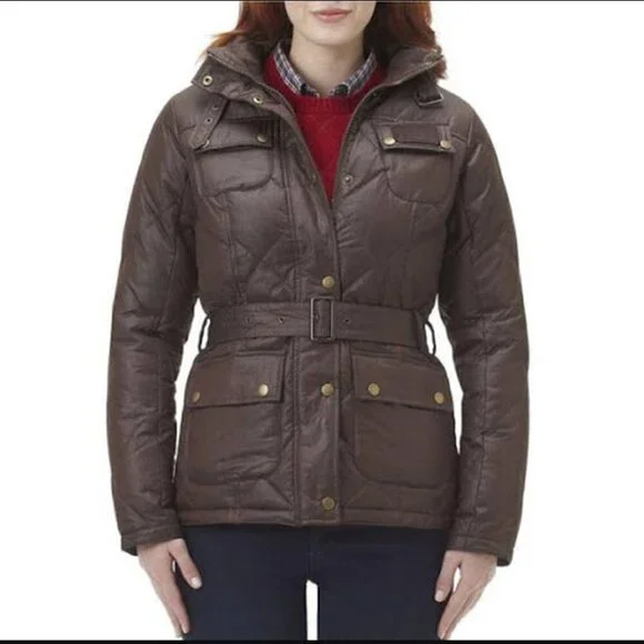 Barbour Nation Down Umber Brown Hooded Jacket - Picture 1 of 12